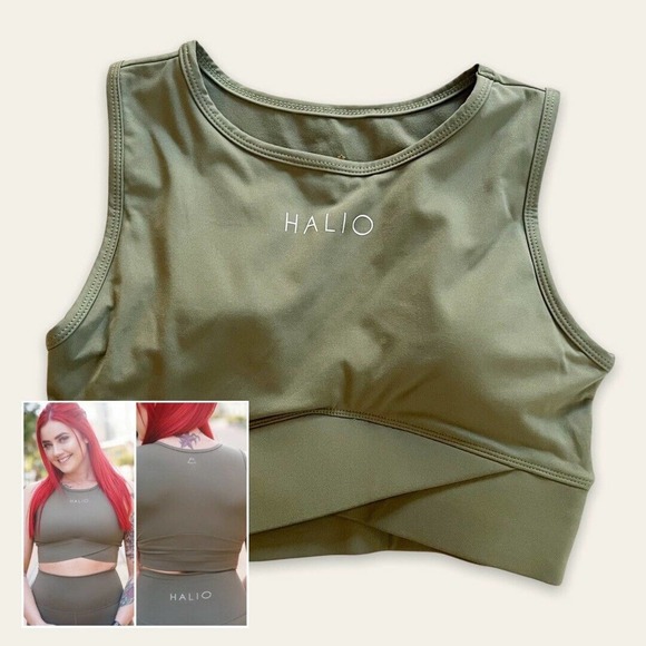 Halio Other - HALIO | XS Dreamy Sports Bra Longline High Neck Full Support Cross Band Green